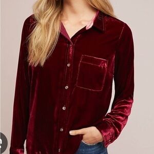 Maeve Velvet Blouse in Rich Burgundy